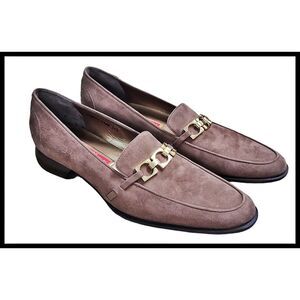 NEW Cole Haan Carina Mink Suede Leather Loafers Brown Gold Buckle 7.5 AA In Box